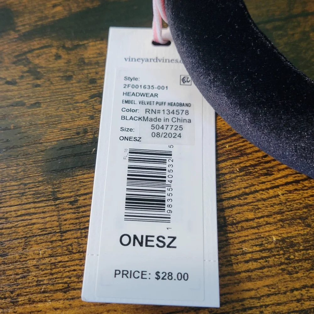 Vineyard Vines Black Velvet Thick Padded Headband NWT Preppy Academic Casual - Picture 3 of 3